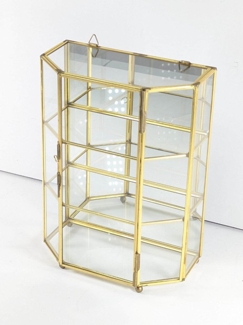 Vintage Brass glass mirror curio cabinet display box, miniature display case
